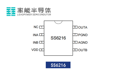 率能SS6216低导通电阻直流有刷电机单通道马达驱动IC